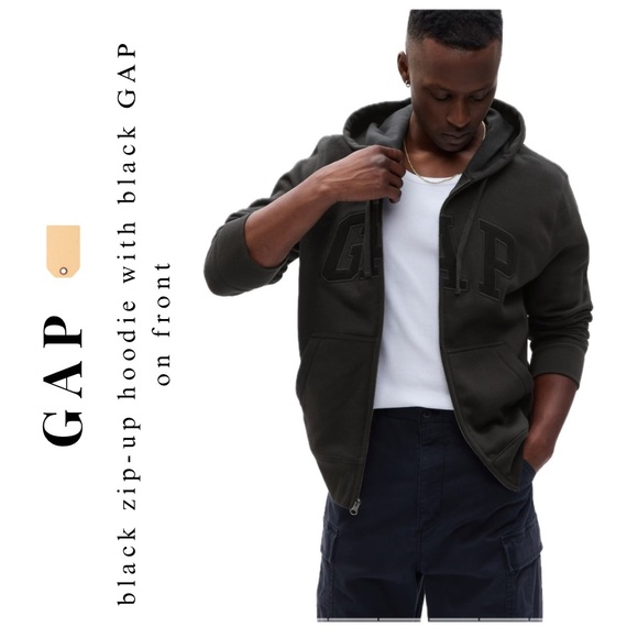 (men’s) 🏷️ black zip up hoodie with black GAP logo on front - Picture 1 of 9